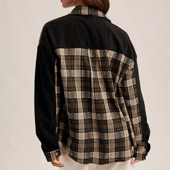 HEM & THREAD Button Up Plaid Shirt Shacket – Neutral Western Fall Layer - Picture 6 of 8